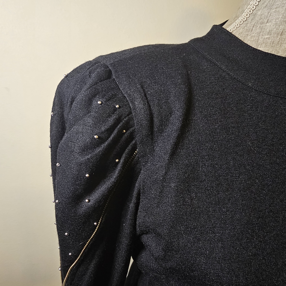 Vintage 80s Wool Black Dress - Womens Size S - Wool Dark Academia Deadstock Glam - Picture 3 of 14